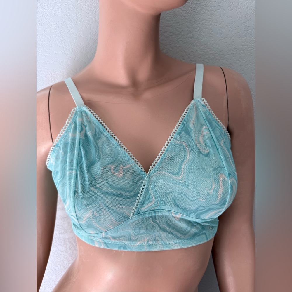 Arizona Body Women Bralette Mesh Size Large Water Marble Aqua Sheer Stretch New